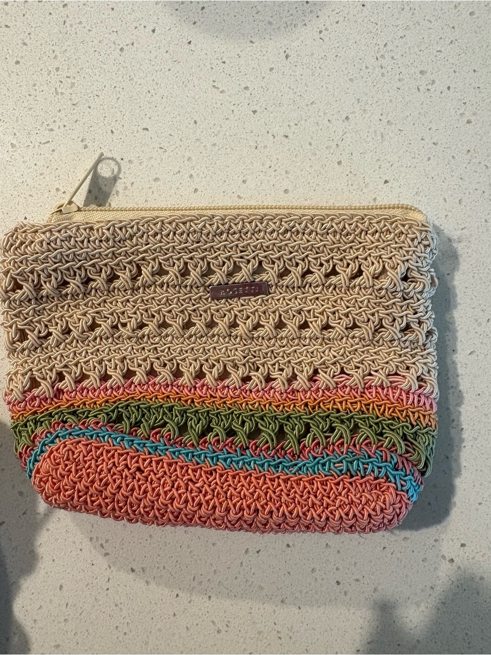 Handwoven Multicolor Straw Zip Pouch - Beach-Ready Clutch